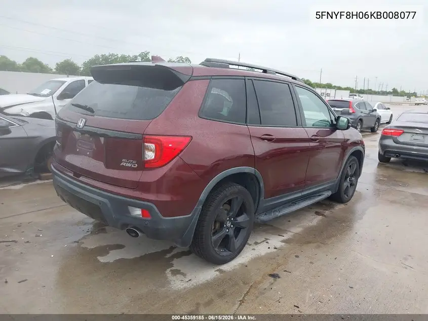 2019 Honda Passport Elite VIN: 5FNYF8H06KB008077 Lot: 45359185