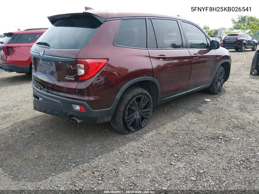 2019 Honda Passport Sport VIN: 5FNYF8H25KB026541 Lot: 45425171