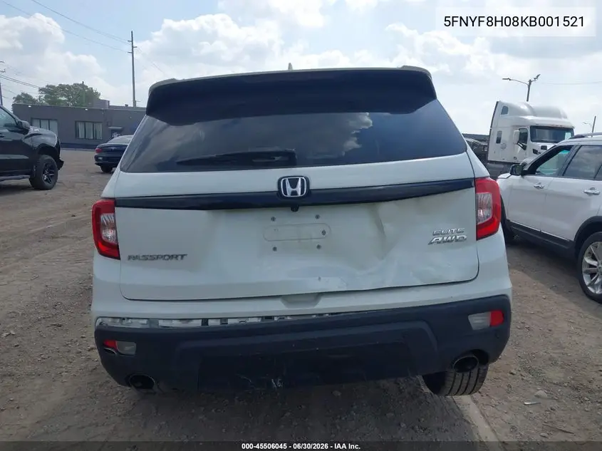 2019 Honda Passport Elite VIN: 5FNYF8H08KB001521 Lot: 45506045