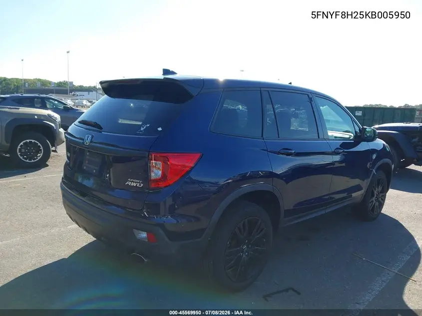 2019 Honda Passport Sport VIN: 5FNYF8H25KB005950 Lot: 45569950