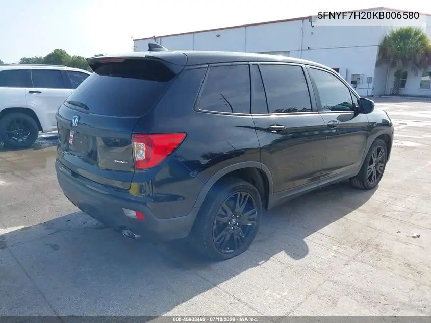 2019 Honda Passport Sport VIN: 5FNYF7H20KB006580 Lot: 45603469