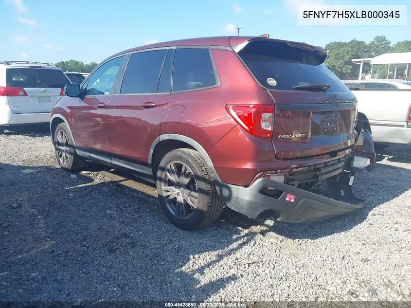 2020 Honda Passport 2Wd Ex-L VIN: 5FNYF7H5XLB000345 Lot: 45428850