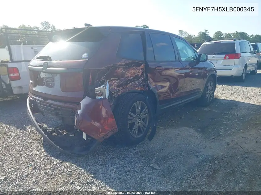 2020 Honda Passport 2Wd Ex-L VIN: 5FNYF7H5XLB000345 Lot: 45428850