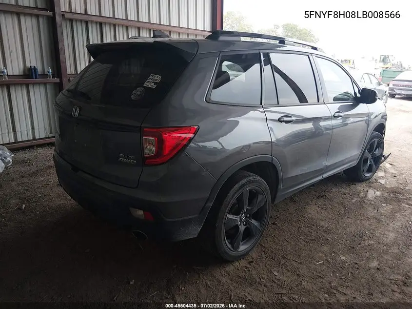 2020 Honda Passport Awd Elite VIN: 5FNYF8H08LB008566 Lot: 45504435