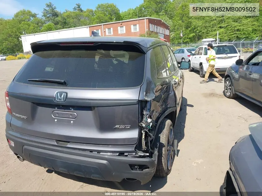 2021 Honda Passport Awd Ex-L VIN: 5FNYF8H52MB009502 Lot: 45110195