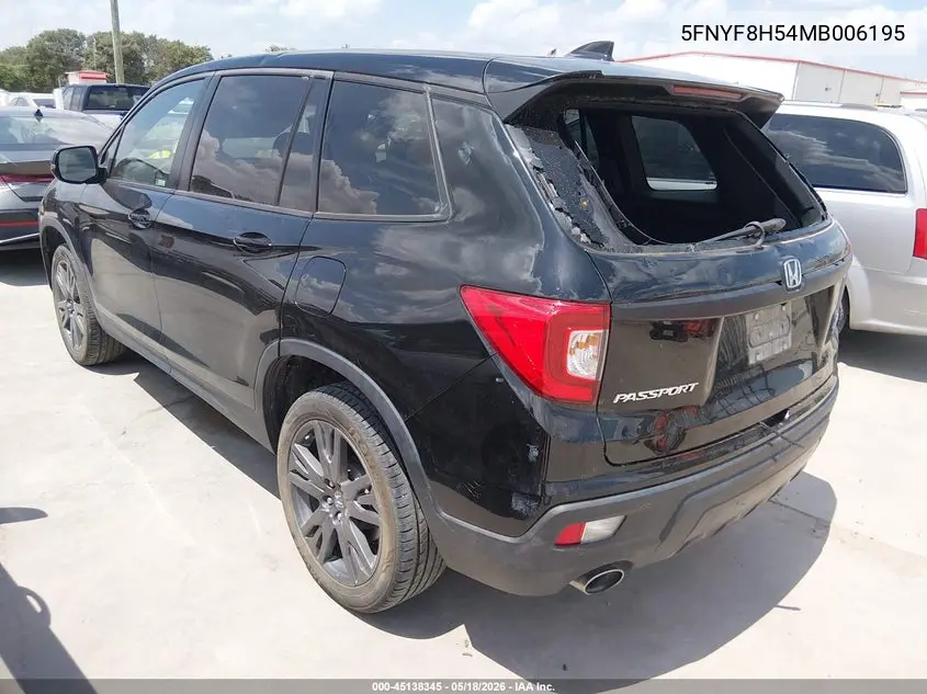 2021 Honda Passport Awd Ex-L VIN: 5FNYF8H54MB006195 Lot: 45138345