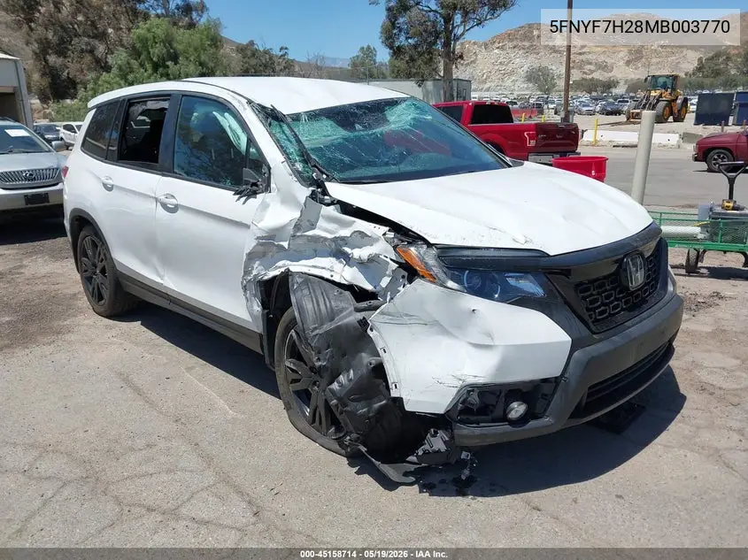2021 Honda Passport 2Wd Sport VIN: 5FNYF7H28MB003770 Lot: 45158714