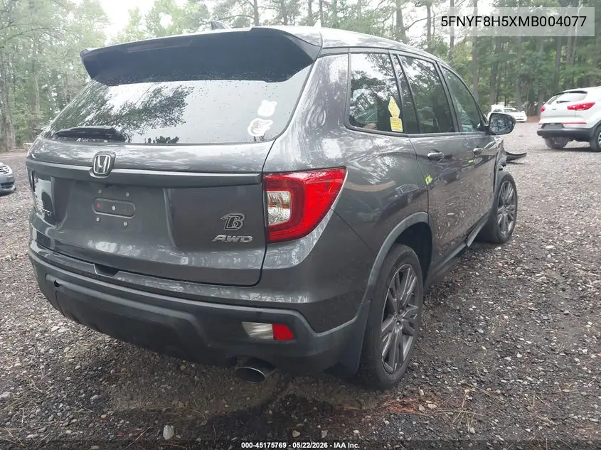 2021 Honda Passport Awd Ex-L VIN: 5FNYF8H5XMB004077 Lot: 45175769