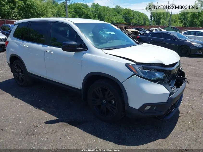 2021 Honda Passport Awd Sport VIN: 5FNYF8H2XMB034346 Lot: 45206333