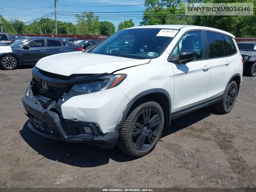 2021 Honda Passport Awd Sport VIN: 5FNYF8H2XMB034346 Lot: 45206333