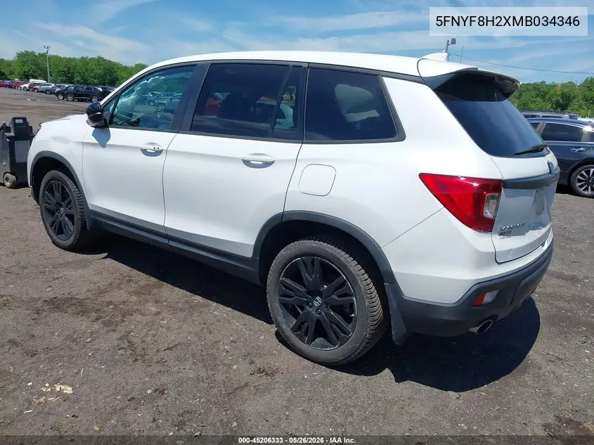 2021 Honda Passport Awd Sport VIN: 5FNYF8H2XMB034346 Lot: 45206333
