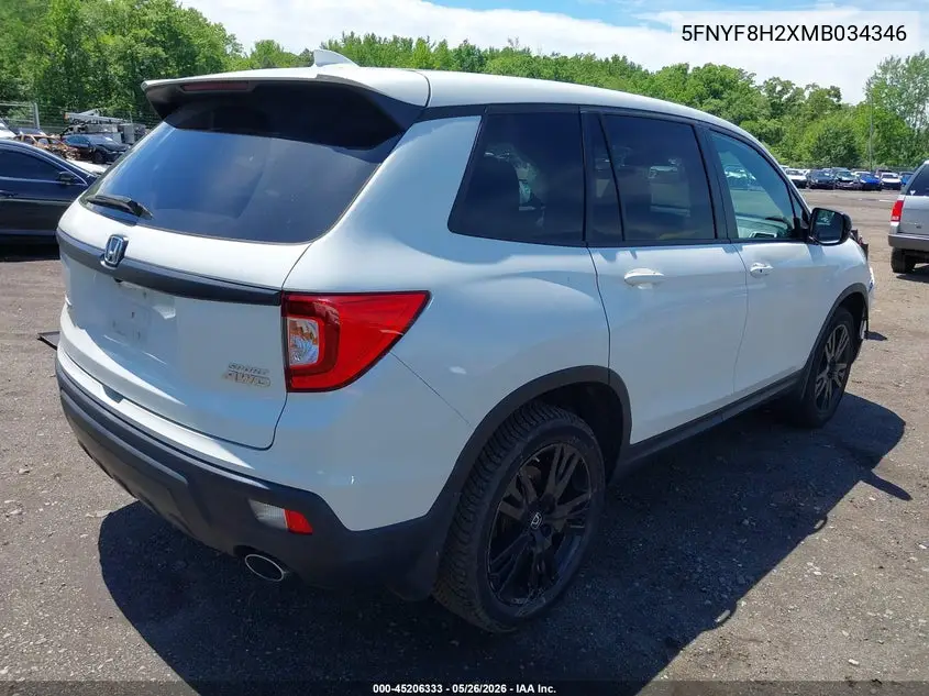 2021 Honda Passport Awd Sport VIN: 5FNYF8H2XMB034346 Lot: 45206333