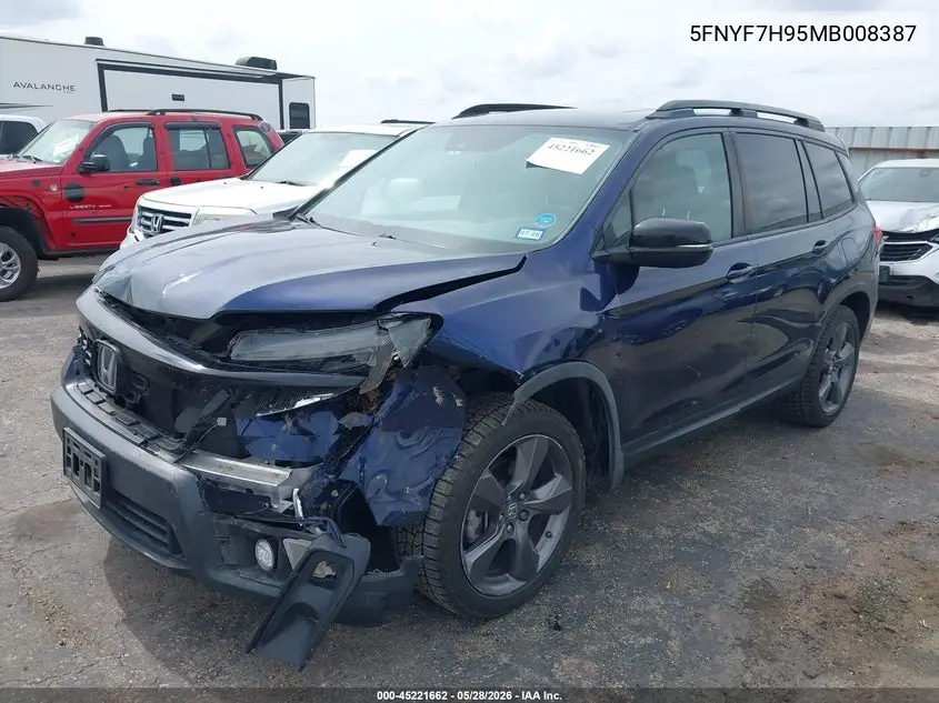 2021 Honda Passport 2Wd Touring VIN: 5FNYF7H95MB008387 Lot: 45221662