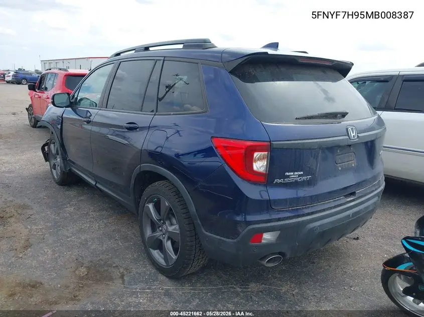 2021 Honda Passport 2Wd Touring VIN: 5FNYF7H95MB008387 Lot: 45221662