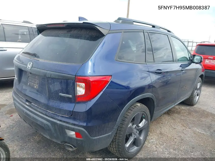2021 Honda Passport 2Wd Touring VIN: 5FNYF7H95MB008387 Lot: 45221662