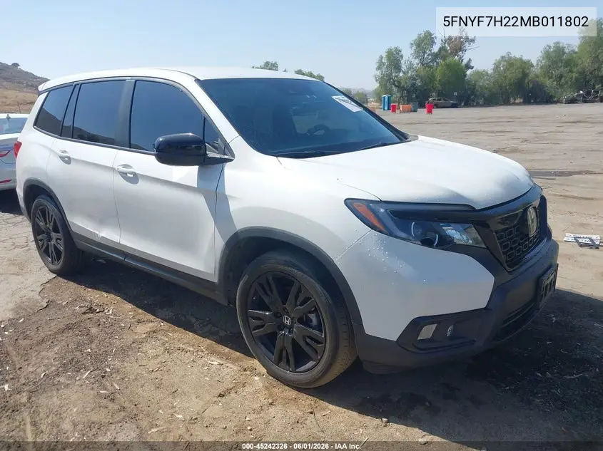 2021 Honda Passport 2Wd Sport VIN: 5FNYF7H22MB011802 Lot: 45242326