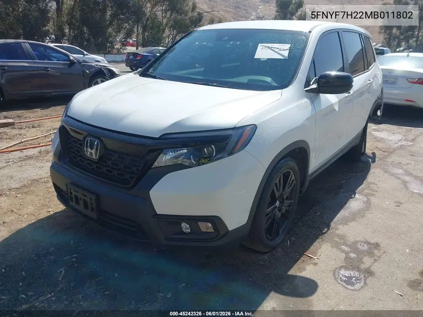 2021 Honda Passport 2Wd Sport VIN: 5FNYF7H22MB011802 Lot: 45242326