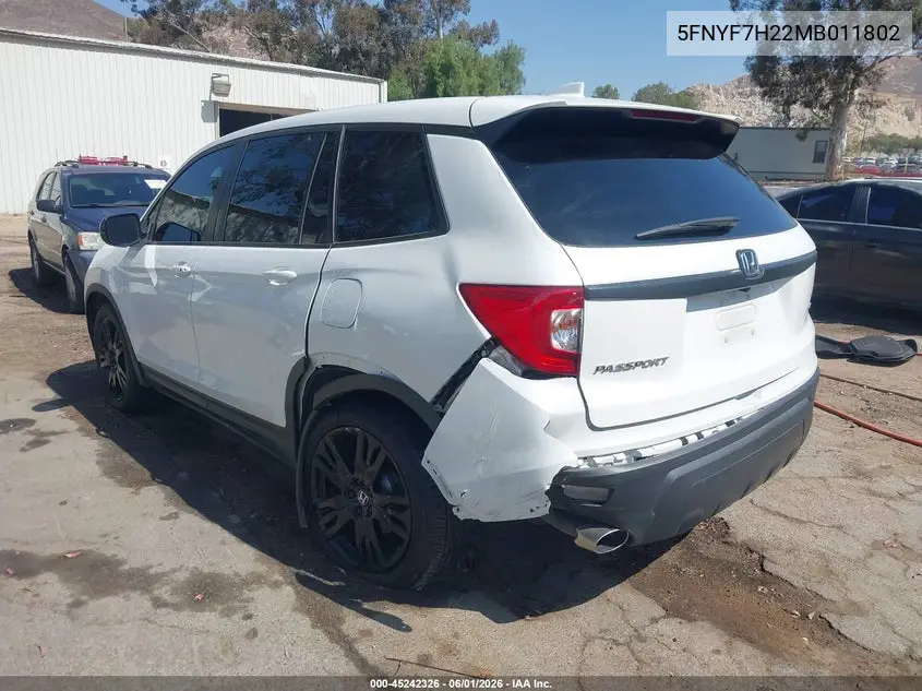 2021 Honda Passport 2Wd Sport VIN: 5FNYF7H22MB011802 Lot: 45242326