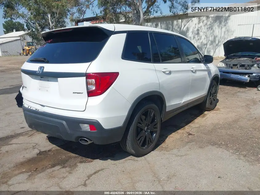 2021 Honda Passport 2Wd Sport VIN: 5FNYF7H22MB011802 Lot: 45242326