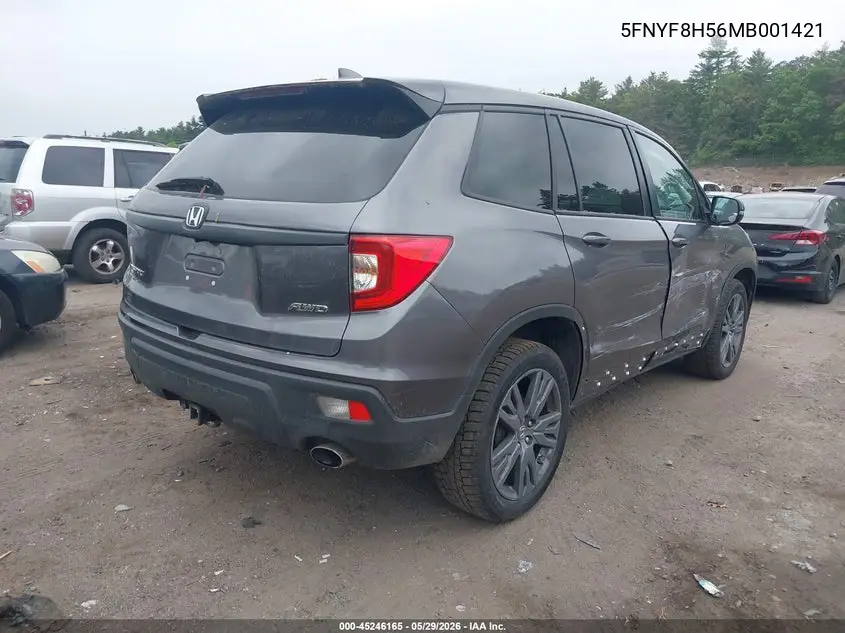 2021 Honda Passport Awd Ex-L VIN: 5FNYF8H56MB001421 Lot: 45246165