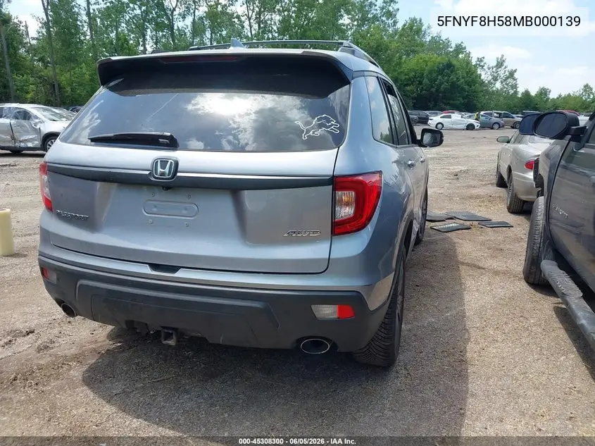 2021 Honda Passport Awd Ex-L VIN: 5FNYF8H58MB000139 Lot: 45308300