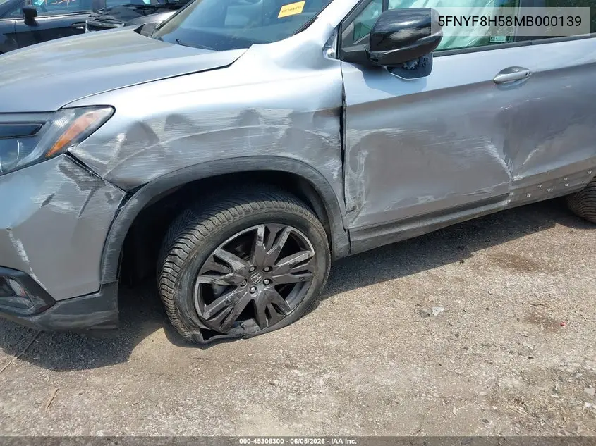2021 Honda Passport Awd Ex-L VIN: 5FNYF8H58MB000139 Lot: 45308300