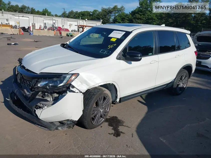 2021 Honda Passport Awd Ex-L VIN: 5FNYF8H57MB041765 Lot: 45368866