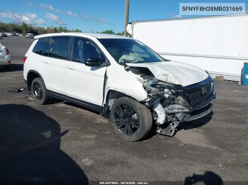 2021 Honda Passport Awd Sport VIN: 5FNYF8H28MB031669 Lot: 45379942