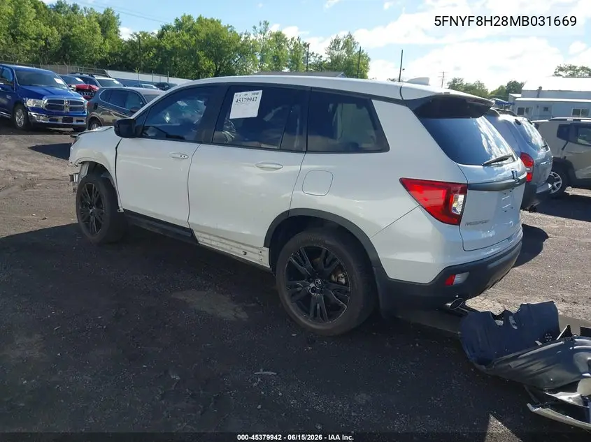 2021 Honda Passport Awd Sport VIN: 5FNYF8H28MB031669 Lot: 45379942