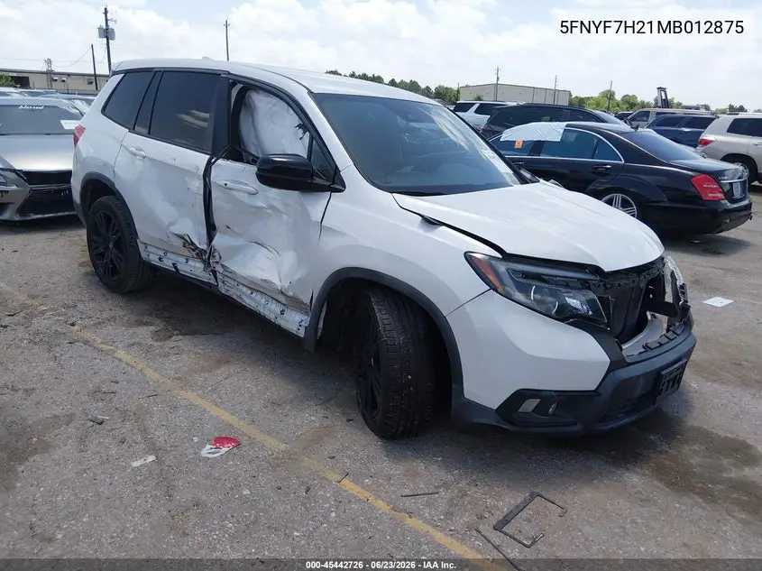 2021 Honda Passport 2Wd Sport VIN: 5FNYF7H21MB012875 Lot: 45442726