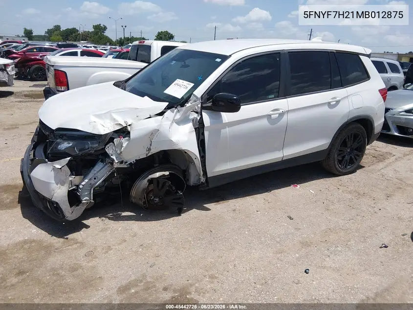 2021 Honda Passport 2Wd Sport VIN: 5FNYF7H21MB012875 Lot: 45442726
