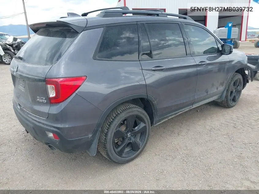 2021 Honda Passport Awd Elite VIN: 5FNYF8H07MB039132 Lot: 45453903
