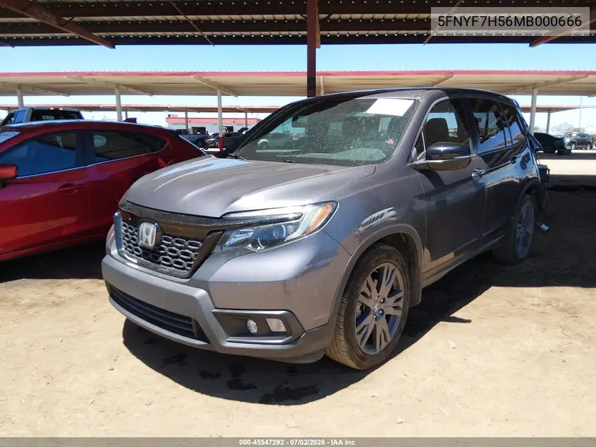 2021 Honda Passport 2Wd Ex-L VIN: 5FNYF7H56MB000666 Lot: 45547292