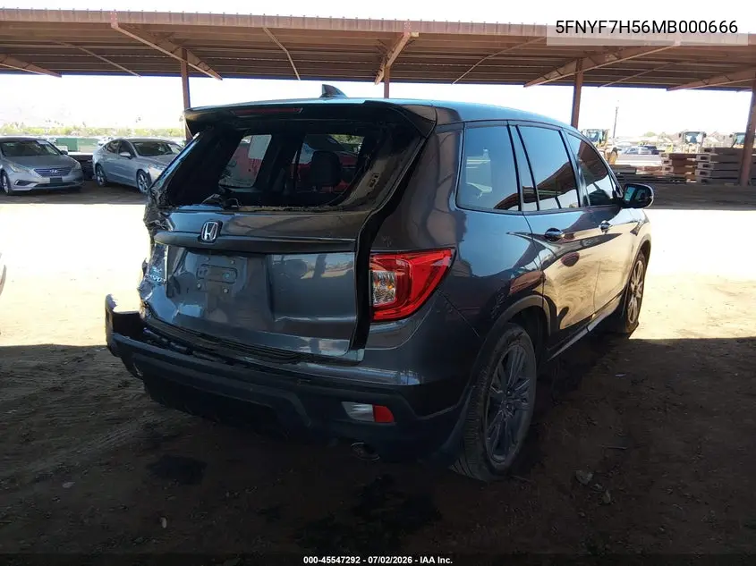 2021 Honda Passport 2Wd Ex-L VIN: 5FNYF7H56MB000666 Lot: 45547292