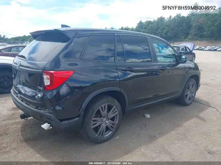 2021 Honda Passport Awd Ex-L VIN: 5FNYF8H59MB004992 Lot: 45569817