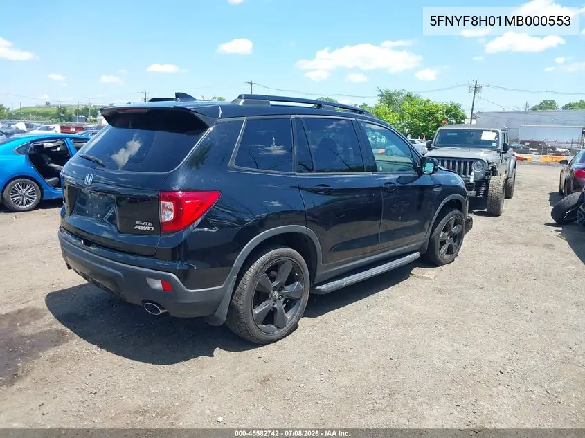 2021 Honda Passport Awd Elite VIN: 5FNYF8H01MB000553 Lot: 45582742