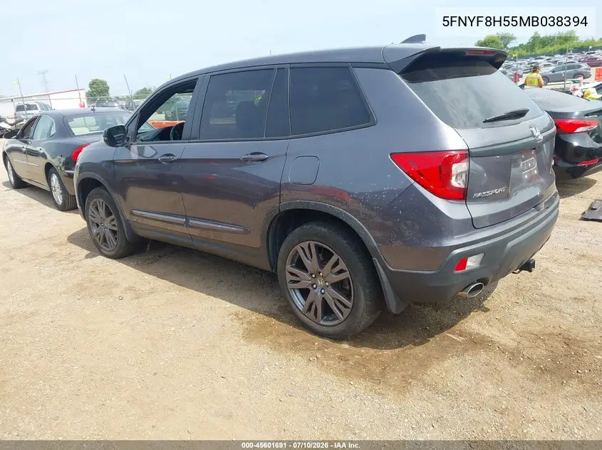 2021 Honda Passport Awd Ex-L VIN: 5FNYF8H55MB038394 Lot: 45601691