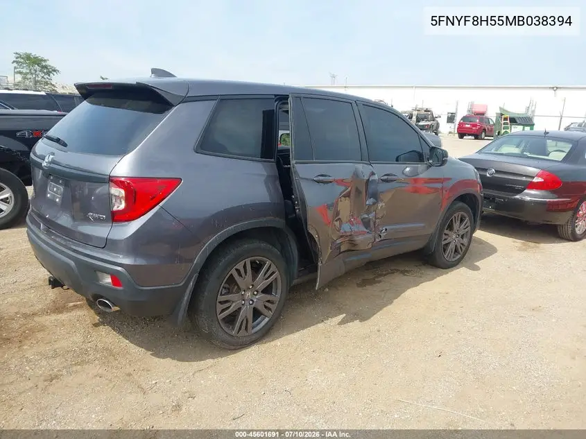 2021 Honda Passport Awd Ex-L VIN: 5FNYF8H55MB038394 Lot: 45601691