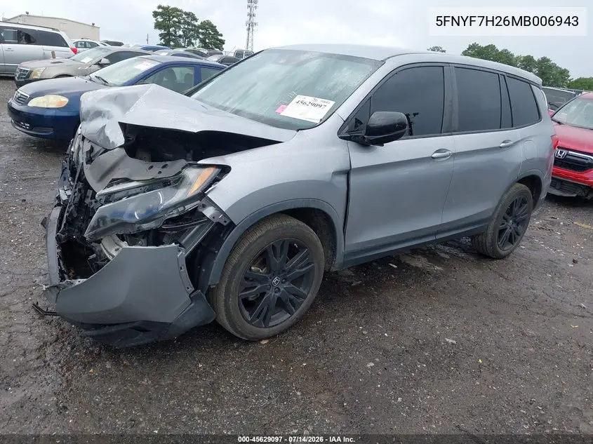 2021 Honda Passport 2Wd Sport VIN: 5FNYF7H26MB006943 Lot: 45629097