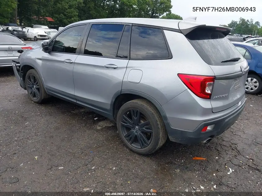 2021 Honda Passport 2Wd Sport VIN: 5FNYF7H26MB006943 Lot: 45629097