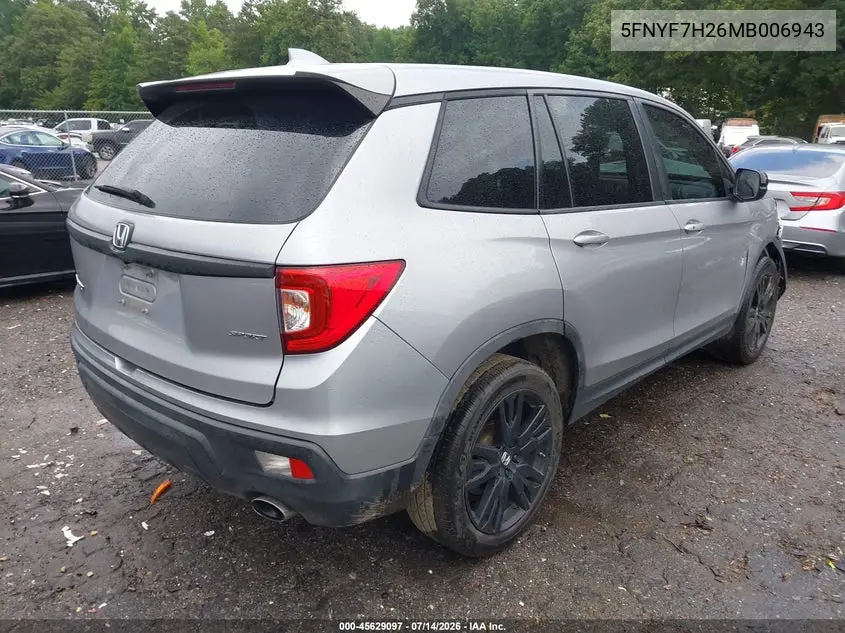 2021 Honda Passport 2Wd Sport VIN: 5FNYF7H26MB006943 Lot: 45629097