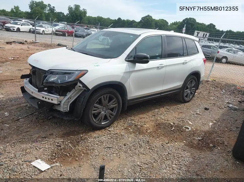 2021 Honda Passport 2Wd Ex-L VIN: 5FNYF7H55MB012355 Lot: 45682514
