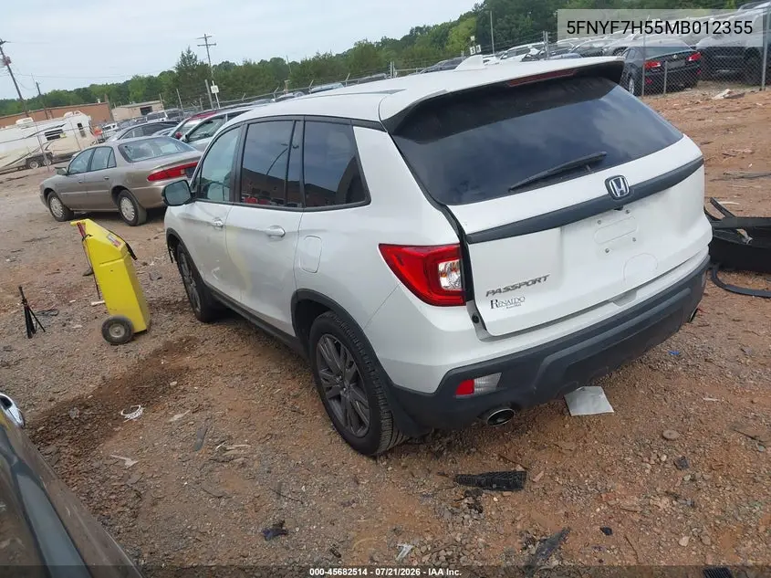 2021 Honda Passport 2Wd Ex-L VIN: 5FNYF7H55MB012355 Lot: 45682514