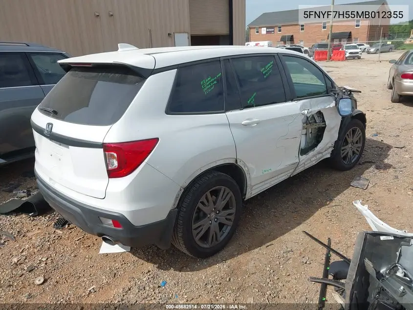 2021 Honda Passport 2Wd Ex-L VIN: 5FNYF7H55MB012355 Lot: 45682514