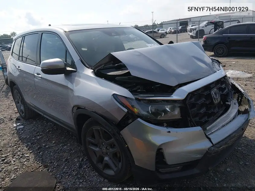 2022 Honda Passport 2Wd Ex-L VIN: 5FNYF7H54NB001929 Lot: 45122615