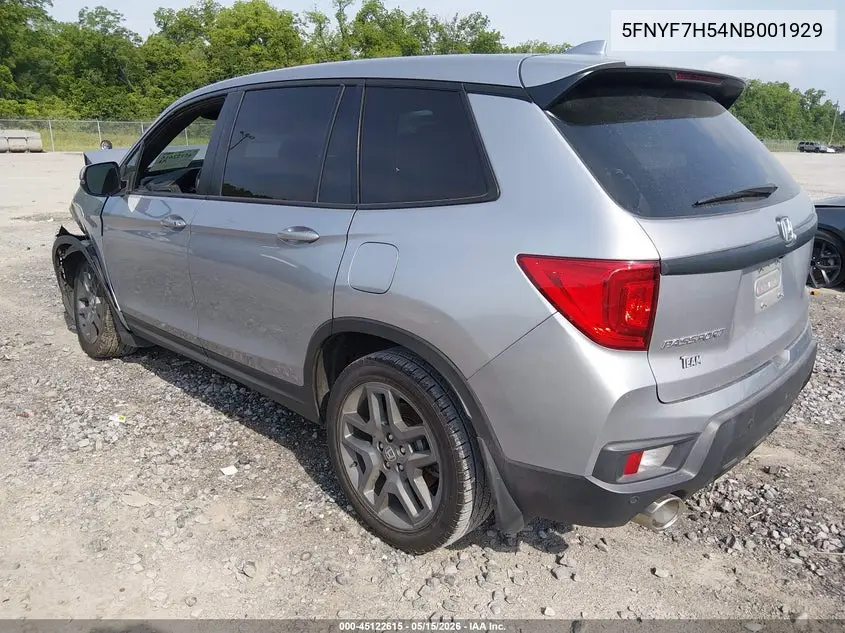 2022 Honda Passport 2Wd Ex-L VIN: 5FNYF7H54NB001929 Lot: 45122615