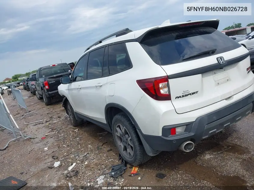 2022 Honda Passport Awd Trailsport VIN: 5FNYF8H60NB026728 Lot: 45150597