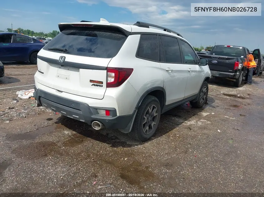 2022 Honda Passport Awd Trailsport VIN: 5FNYF8H60NB026728 Lot: 45150597
