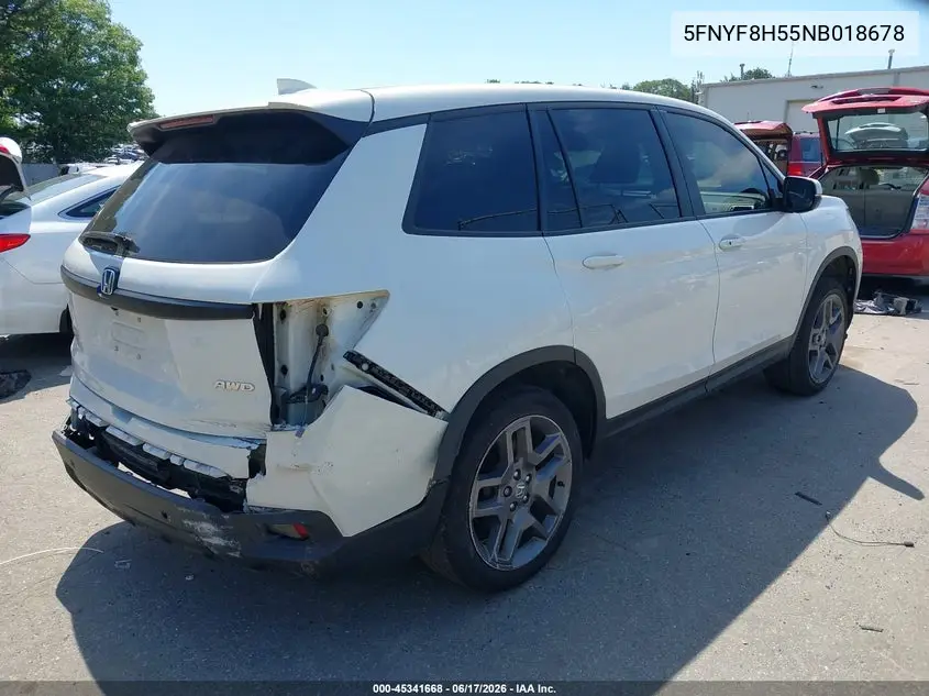 2022 Honda Passport Awd Ex-L VIN: 5FNYF8H55NB018678 Lot: 45341668