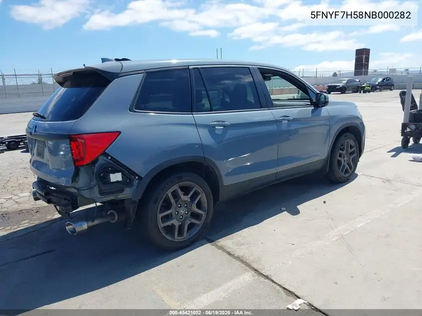2022 Honda Passport 2Wd Ex-L VIN: 5FNYF7H58NB000282 Lot: 45421032